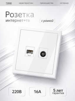 Metronex Розетка для сетевого кабеля LAN + TV с рамкой белый Квадро FRZ330221BEL