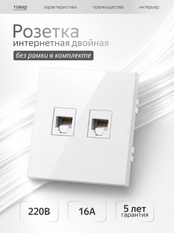 Metronex Розетка для сетевого кабеля LAN двойная белая без рамки Квадро FRZF330215BEL