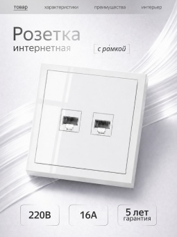 Metronex Розетка для сетевого кабеля LAN двойная белая с рамкой Квадро FRZ330218BEL